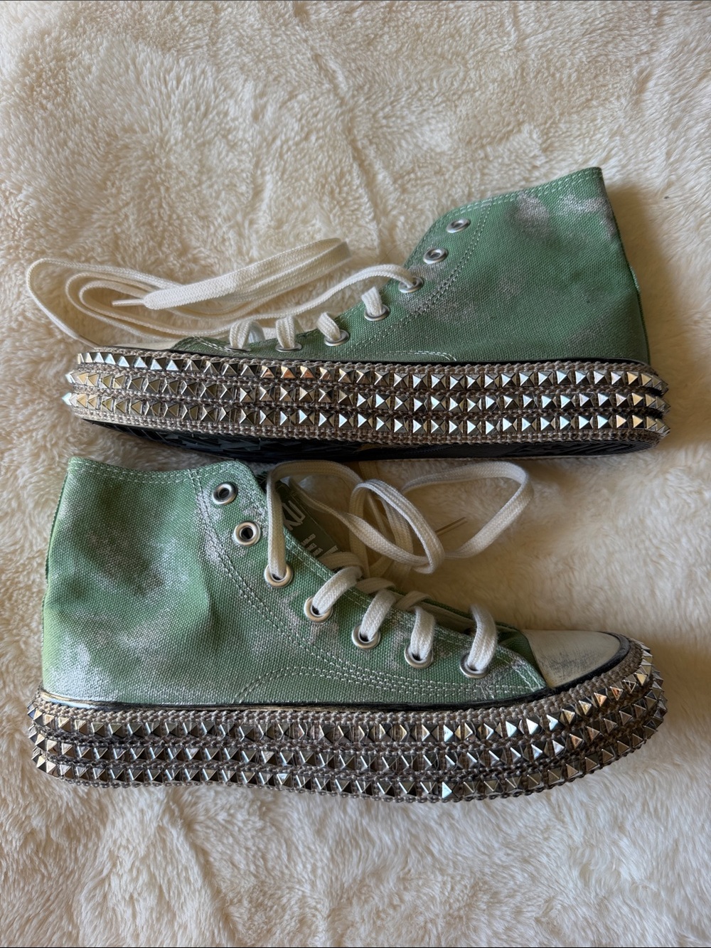 Studded Platform High-Top Sneakers in Mint Green NWOT